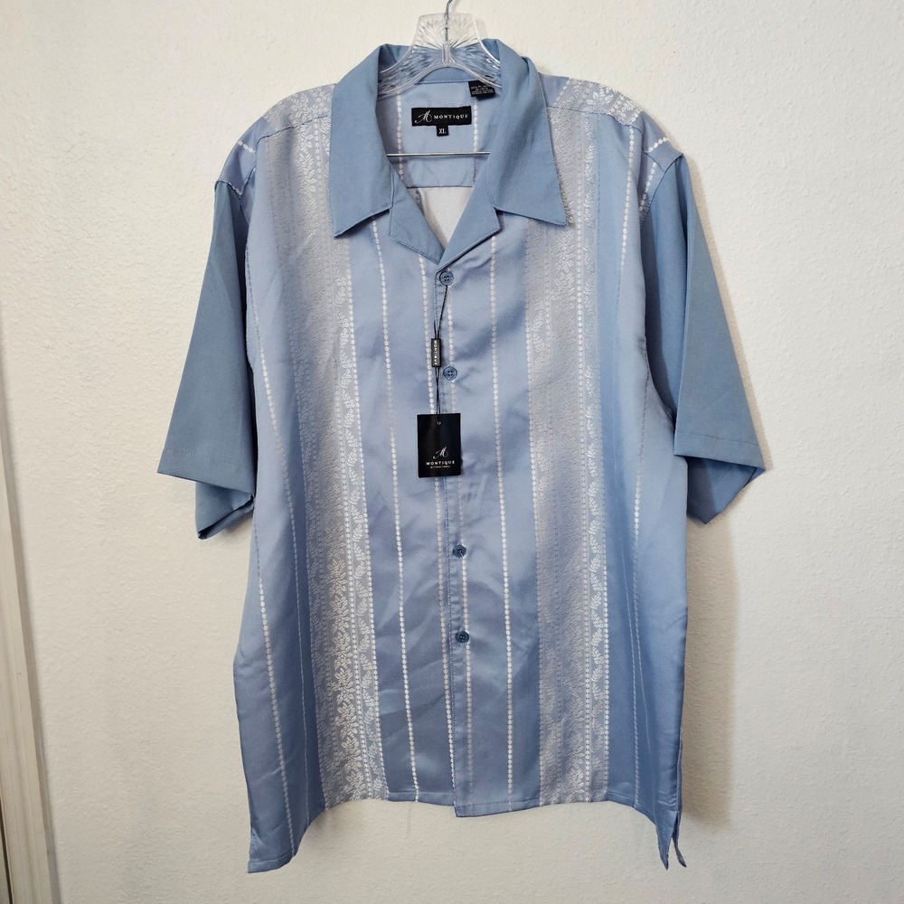 Montique International Carolina Blue‎ Men's Short Sleeve Dress Shirt Size XL